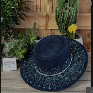 NWT Solei Mexican Artisinal Suede Hand Painted Sombrero